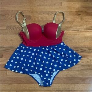 Red and Blue Star Patterned Women's One Piece Swimsuit